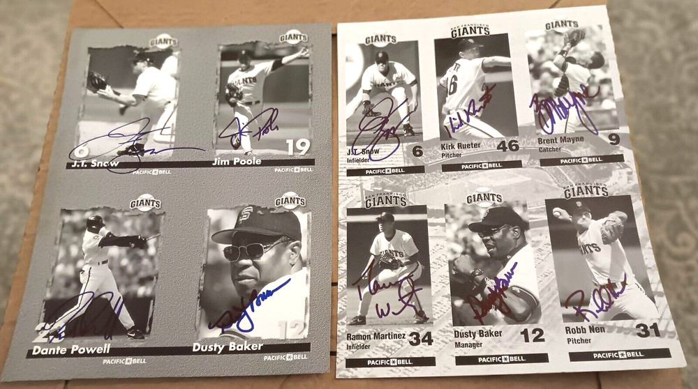 1998 1999 San Francisco Giants SIGNED Program INSERT Sheets Baker Snow Nen ++