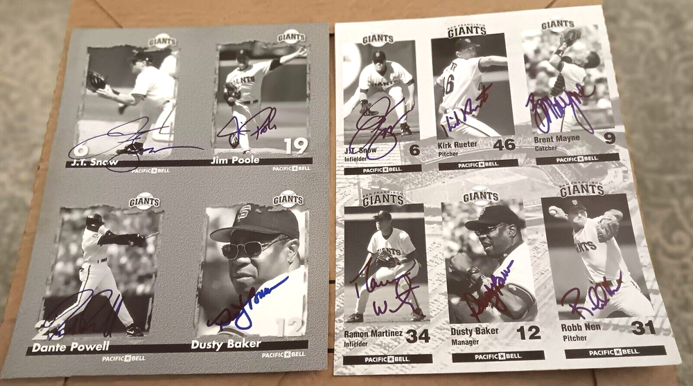 1998 1999 San Francisco Giants SIGNED Program INSERT Sheets Baker Snow Nen ++