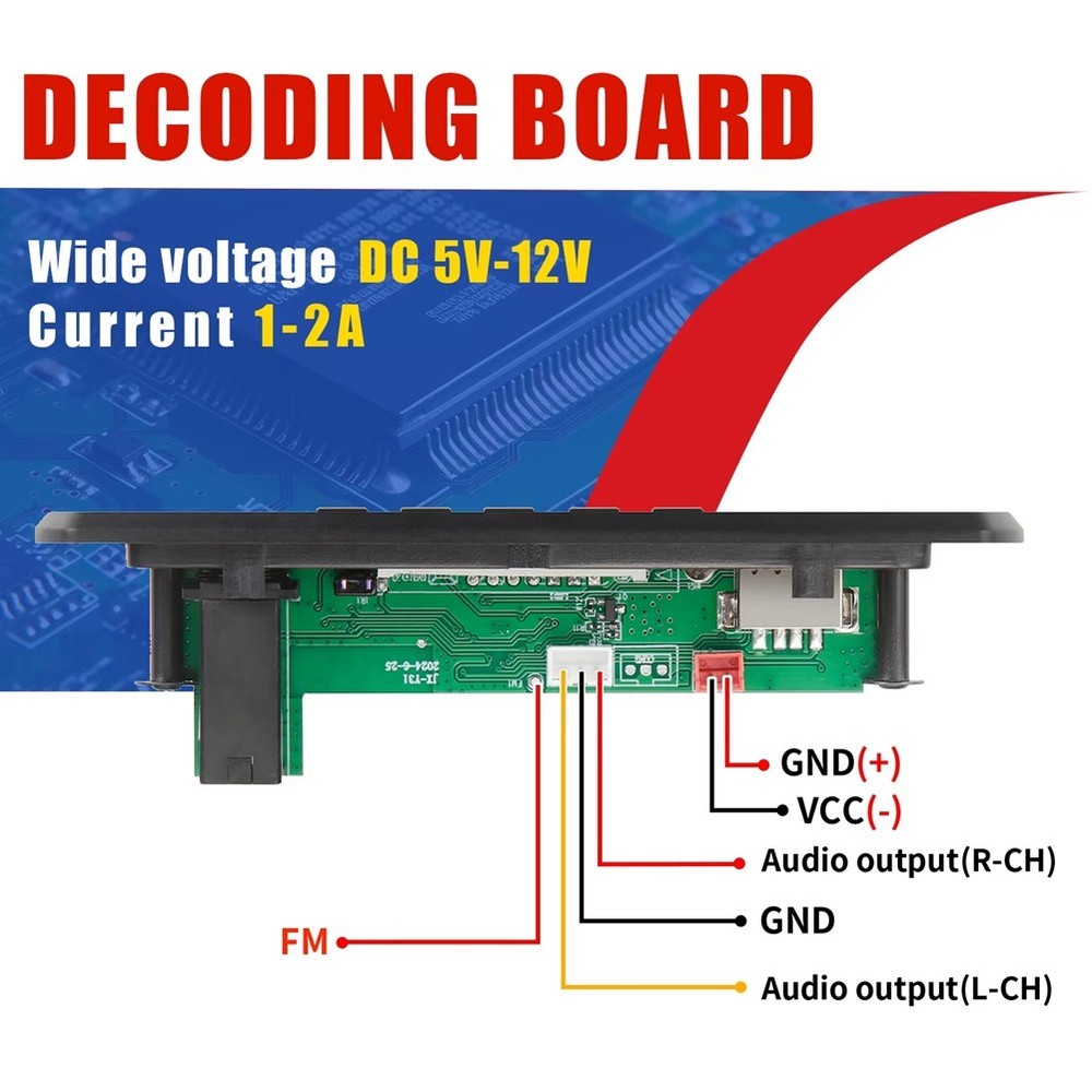 12V MP3 Decoder Board Bluetooth 5.0 Wireless Car Audio Microphone USB TF-R6434