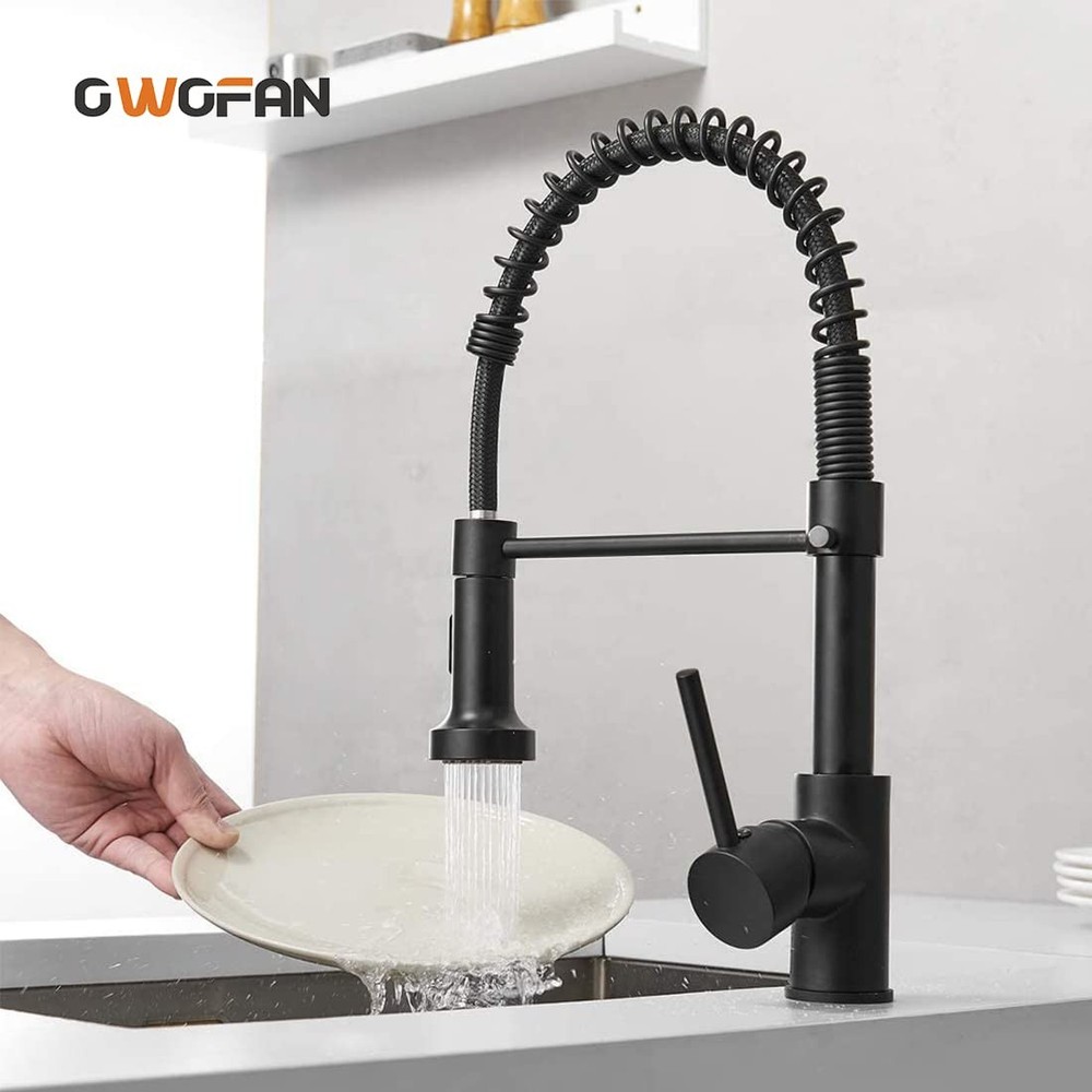 Black Kitchen Faucet with Pull Down Sprayer Stainless Steel Single Handle Pul...