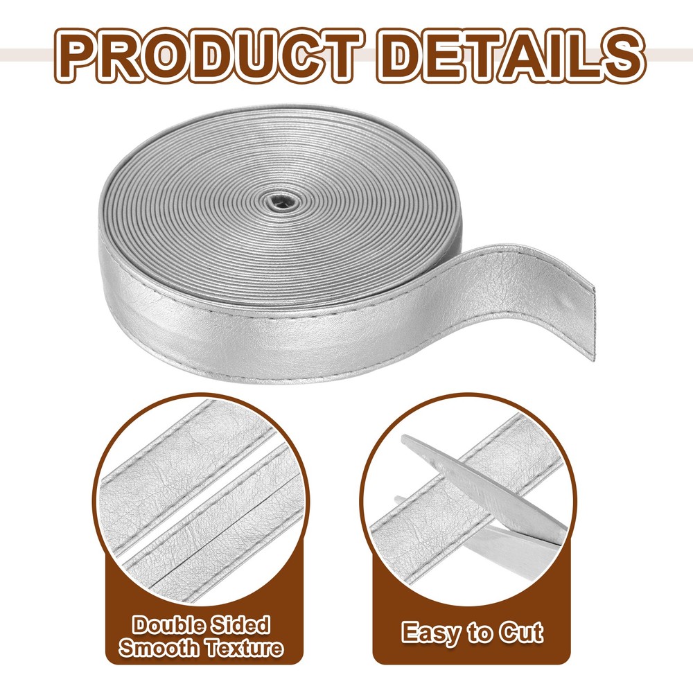 5.5Yard/5m Double Sided PU Leather Strap, 0.79" Wide Flat Strips, Silver