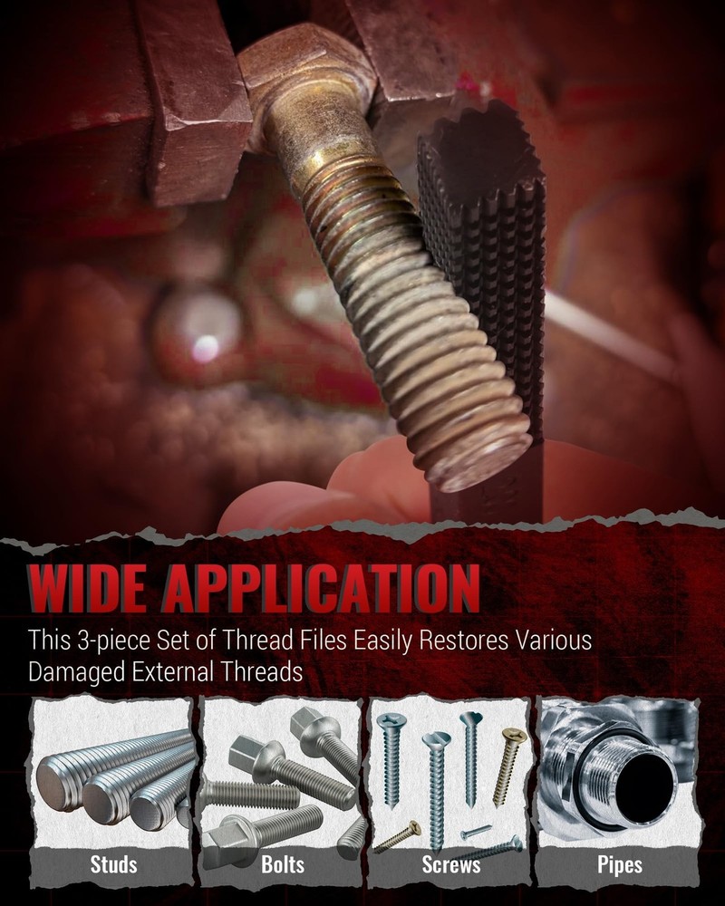 3-Piece Thread Restorer File Set, Thread Restoring Chaser Files, Thread Repai...