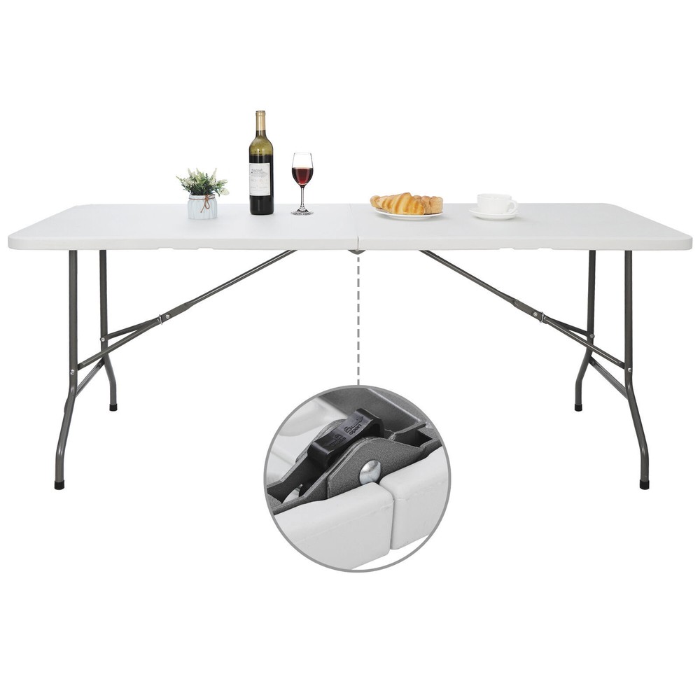 4X 6' Folding Table Plastic Fold-in-Half Picnic Table w/ Handle Rectangular