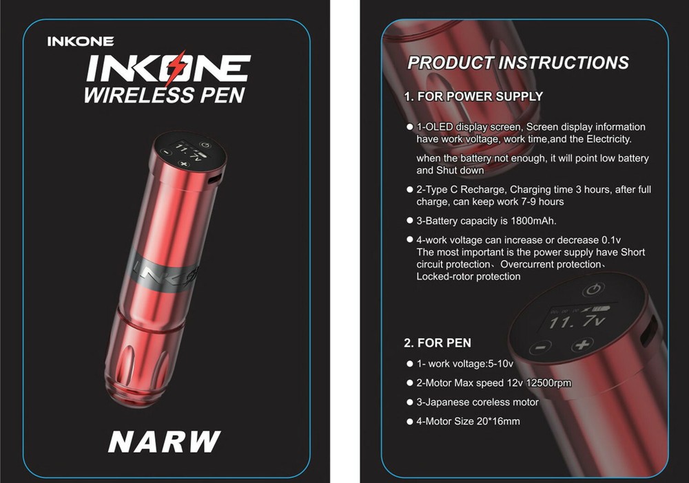 Wireless Tattoo Machine Pen Battery Pack Coreless Motor Touch Screen LED RCA