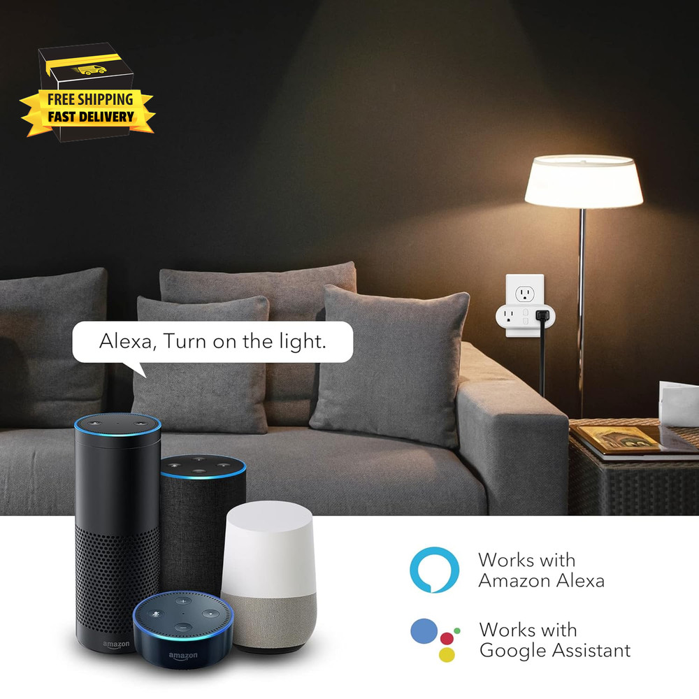 Smart Plug 15A, Wifi&Bluetooth Outlet Extender Dual Socket Plugs Works with Alex