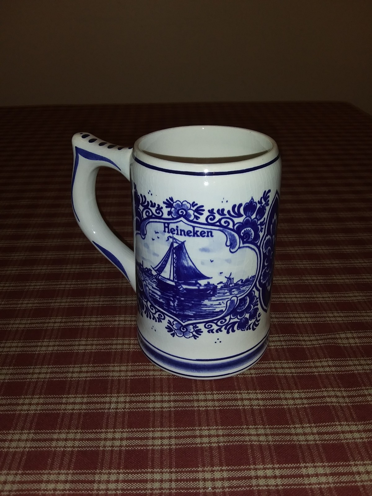 Vintage Heineken Blue Delfts Hand Painted Beer Stein Mug Holland Windmill Boat