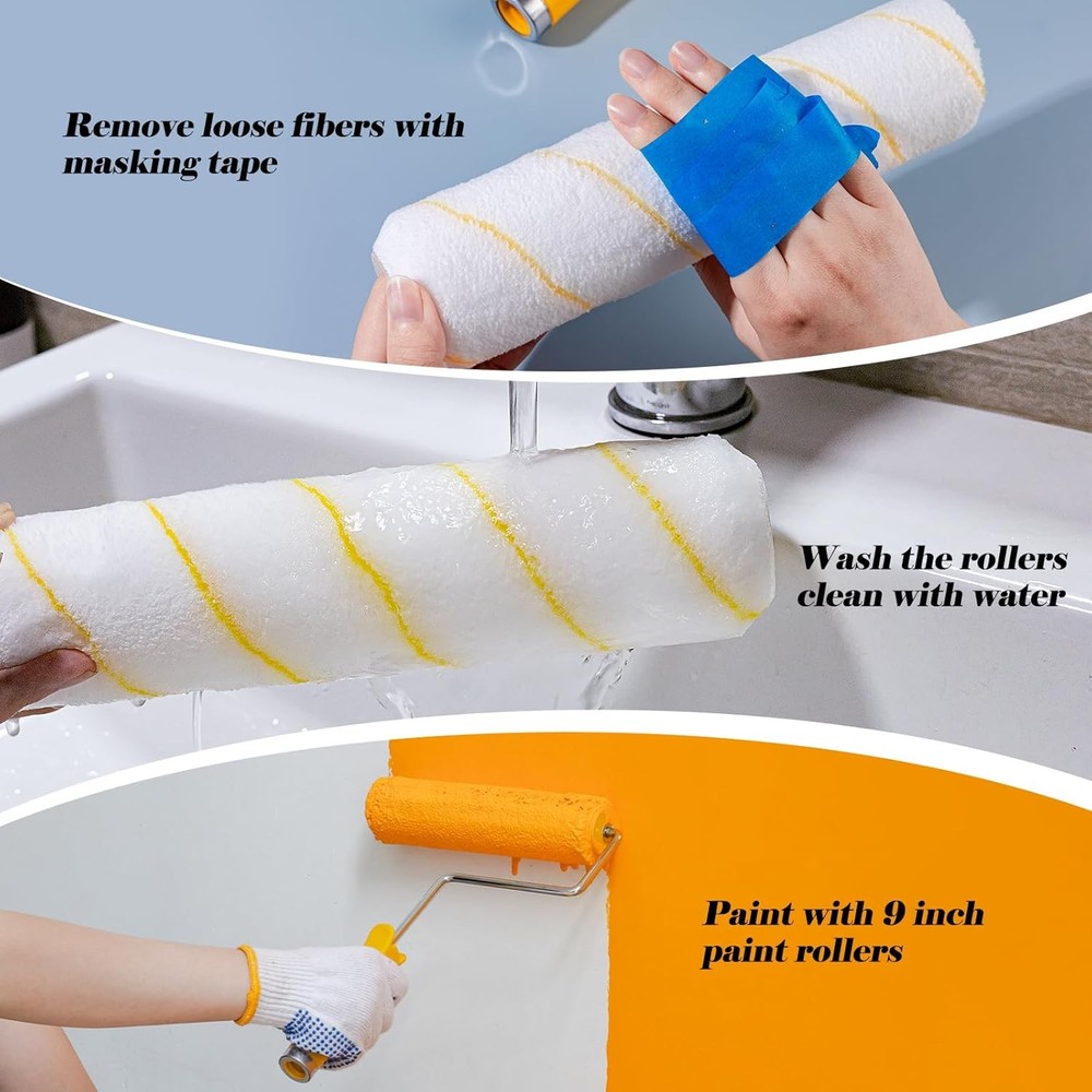 Mister Rui Paint Rollers, 5 Pack, 9 Inch Roller Covers, Microfiber...