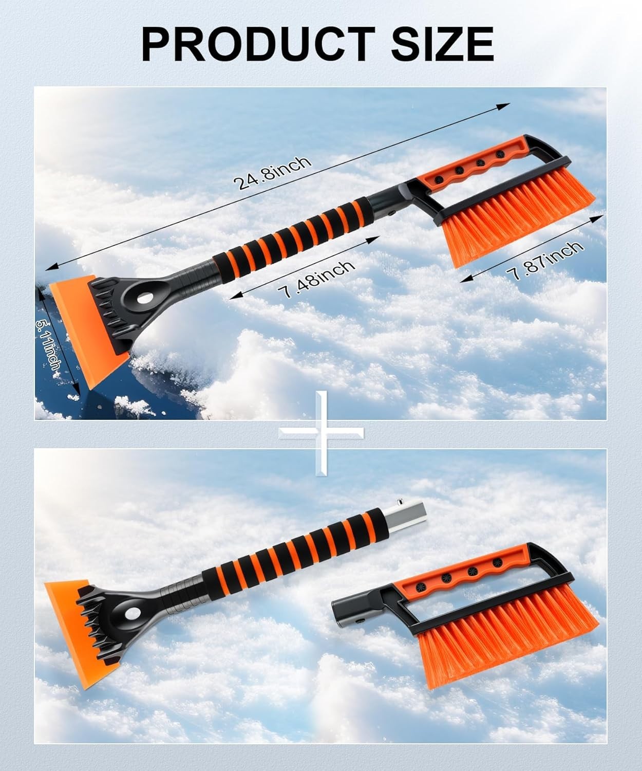 Ice Scraper Snow Brush for Car Windshield 2in1 Extendable Handle Winter Tool