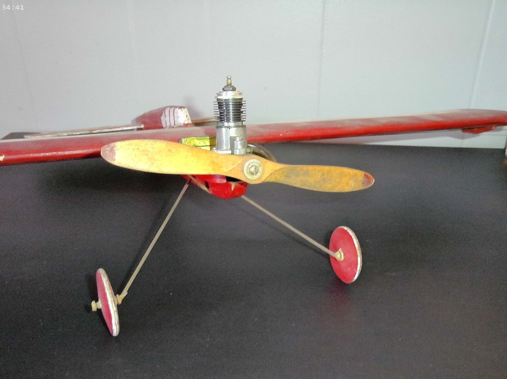 Vintage Tether Control Line Balsa Wood Plane with Thimble Drome Engine