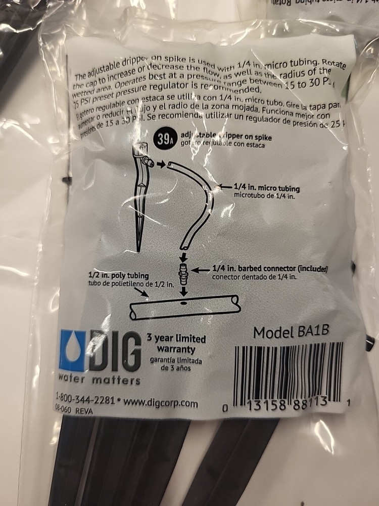 Dig BA1B #39a Adjustable Flow Drip System on Spike - 4 Pack