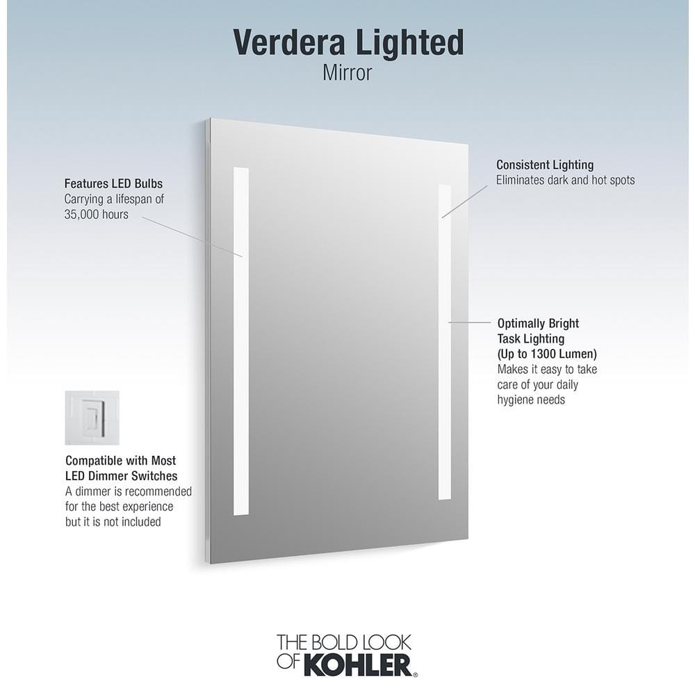 KOHLER 24 x 33 Rectangular Frameless Wall Mount LED Light Bathroom Vanity Mirror