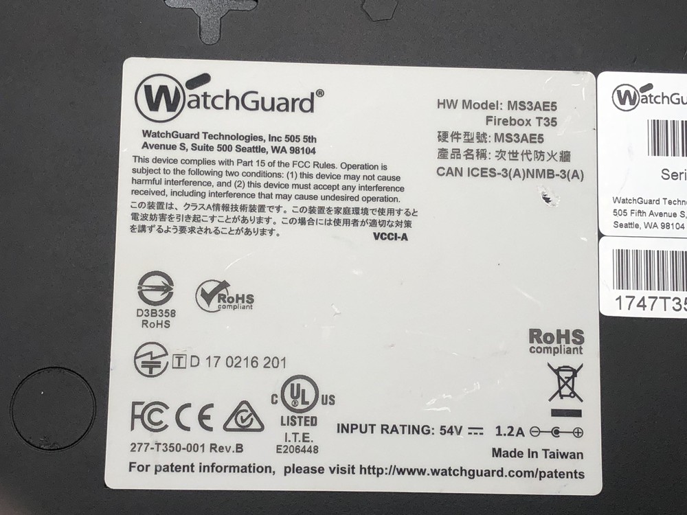 Watchguard Firebox T35 MS3AE5 Network Security Firewall Appliance