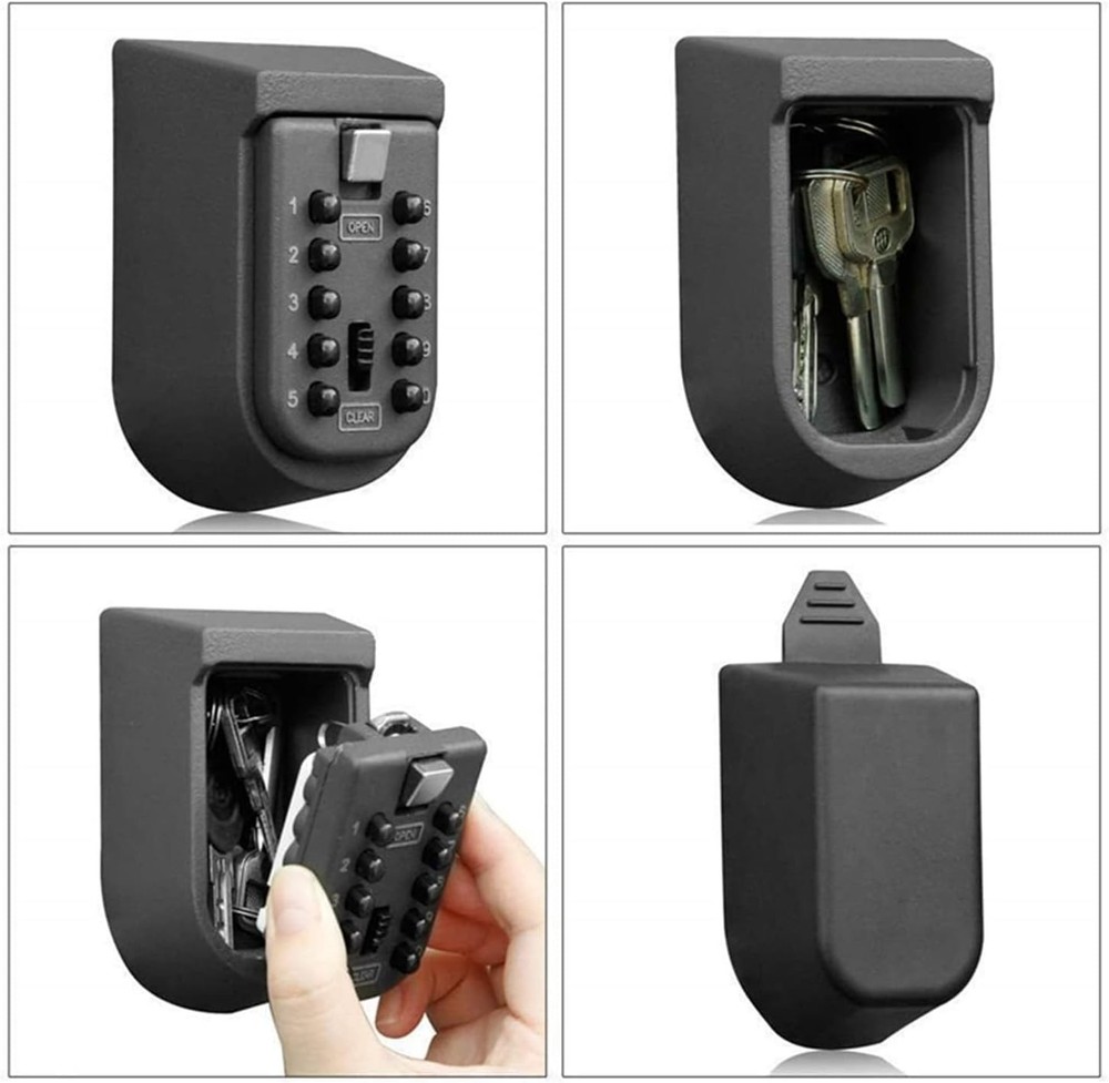 Compact Push Button Key Safe - Wall Mount Key Box with Rubber Cover for 5-7 Keys