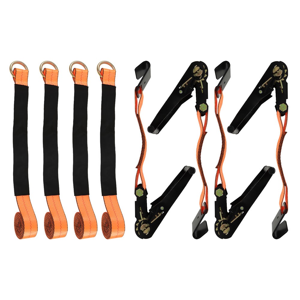 Durable 3,300 Pound Safe Working Load 4×Set Car Tie Down w/ Flat Hooks Universal