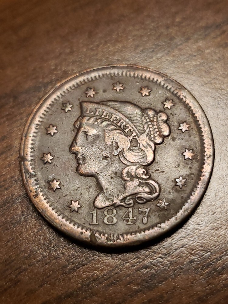 1847 Large Cent Old US Coin Bent
