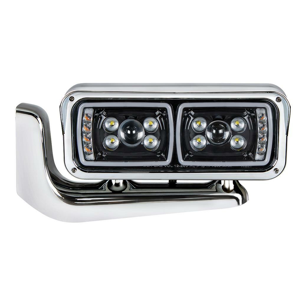 Pair All LED Blackout Headlights - Full Assembly w/ Mounting Arms For Peterbilt
