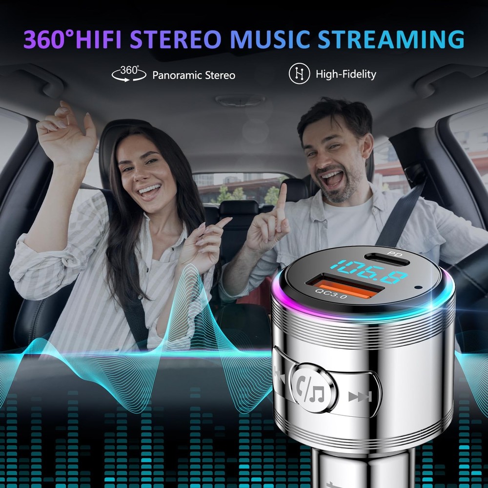 LENCENT Bluetooth Car Adapter, Full Metal Bluetooth 5.3 FM Transmitter with H...