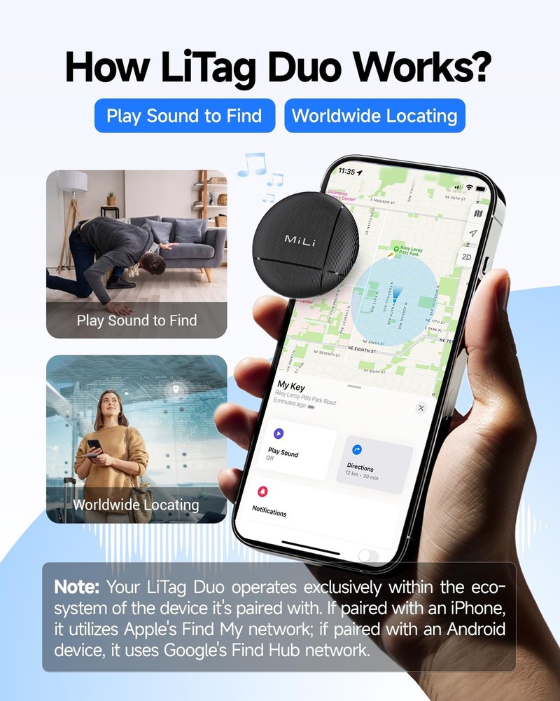 LiTag Duo - Dual System Tracker for iOS or Android, Bluetooth Track... Fast Ship