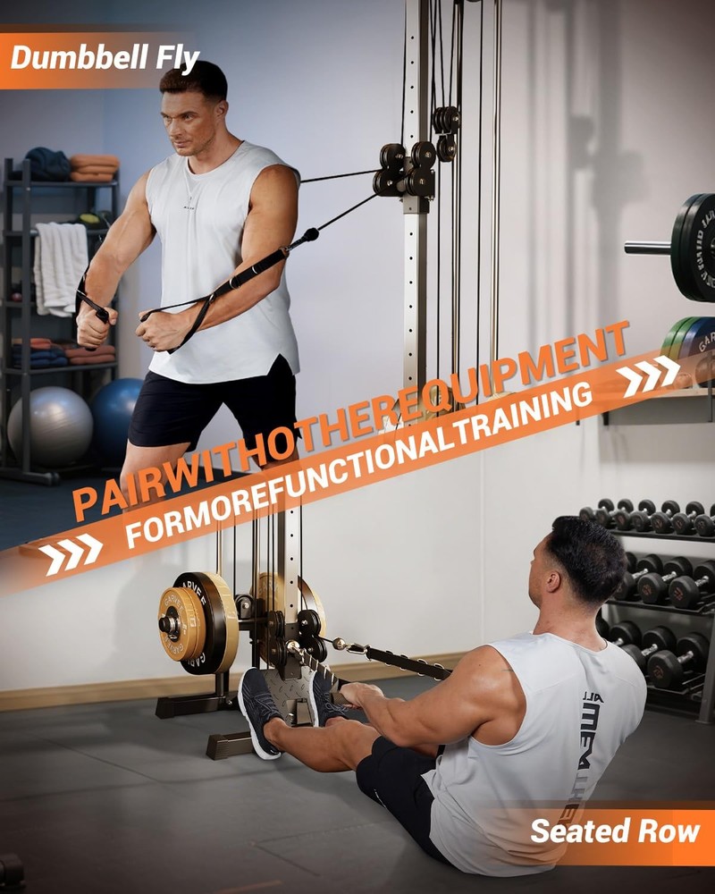 Wall Mount Cable Machine, LAT Pulldown Machine w/ 19 Position Dual Pulley System