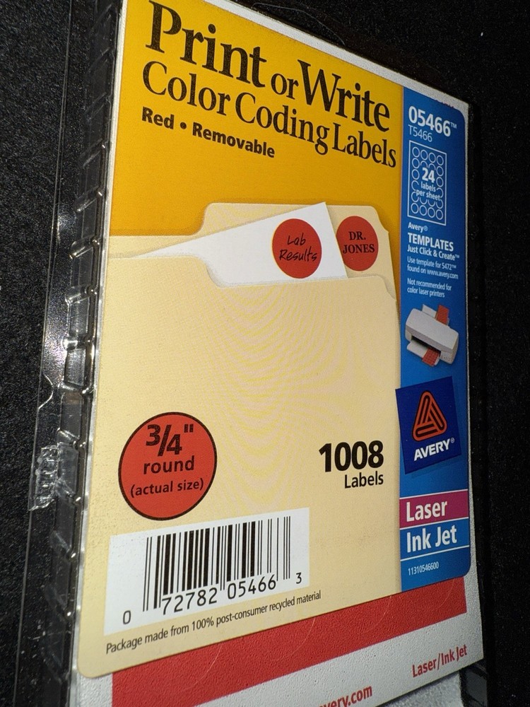 Avery Printable Removable Color-Coding Labels 3/4" dia Red 1008/Pack 05466