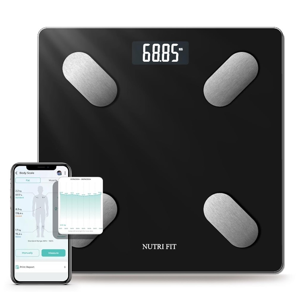 Smart Body Composition Scale Bluetooth - BMI, Body Fat, Muscle Mass, App Sync