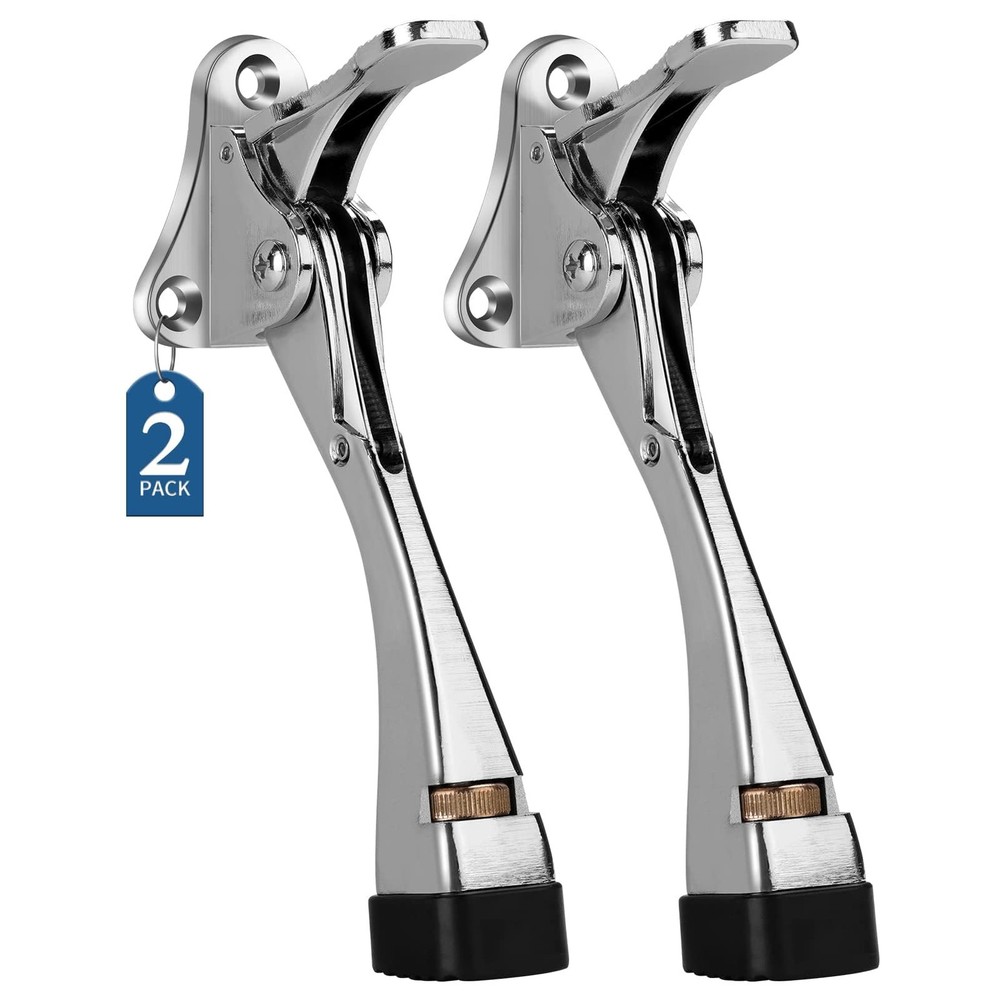 2 Pack Kickdown Door Stop One Touch Adjustable 4 Inch Chrome