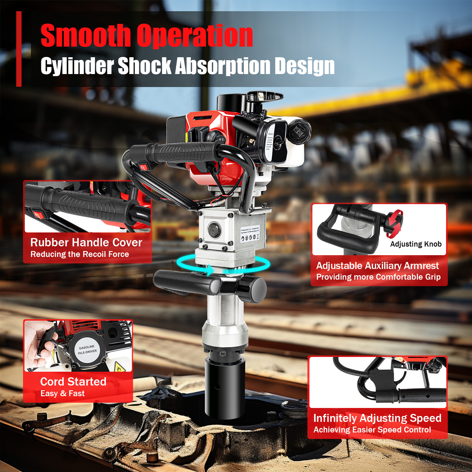 1.2HP/2.3HP 2 Stroke T Post Fence Farm Push Pile Gasoline Powered Pile Machine