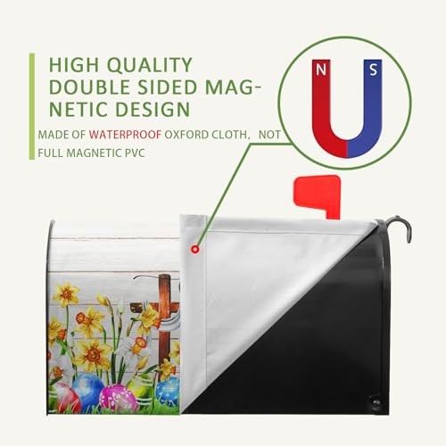 Happy Easter Mailbox Cover - Magnetic Bunny Rabbit Eggs Wraps with Spring