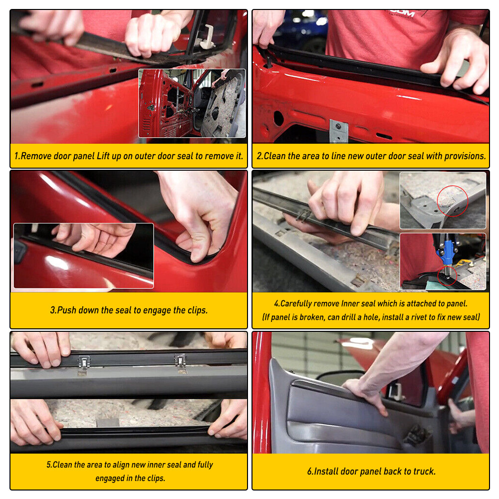 Inner & Outer Window Sweep Felts Seals Weatherstrip 4 Pc Kit Set for Ford Truck