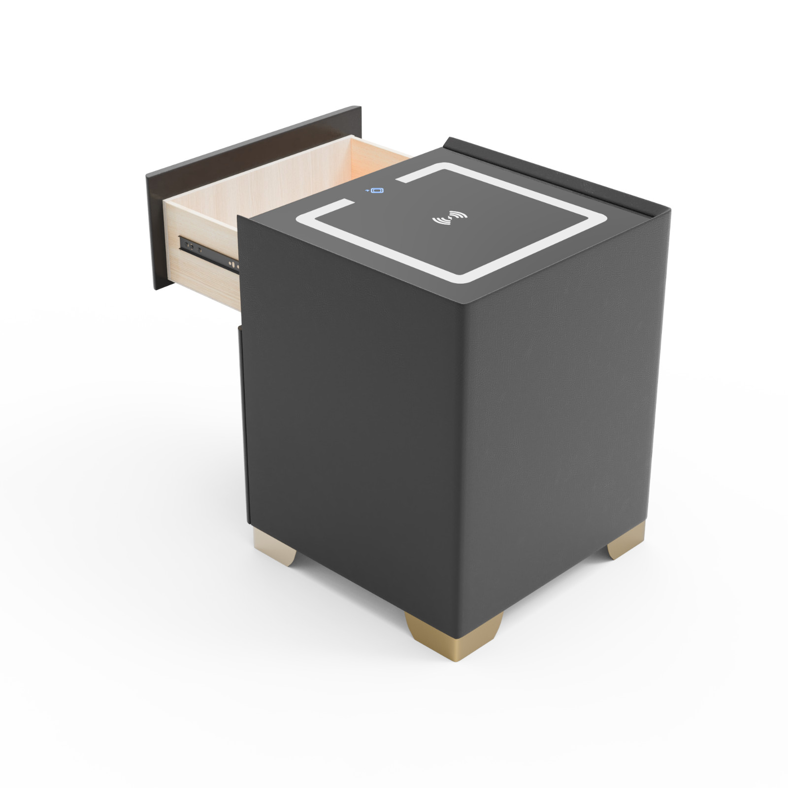 Deep Grey Smart Nightstand w/Security Safe Lock Box, 3-Color,Wireless Charging