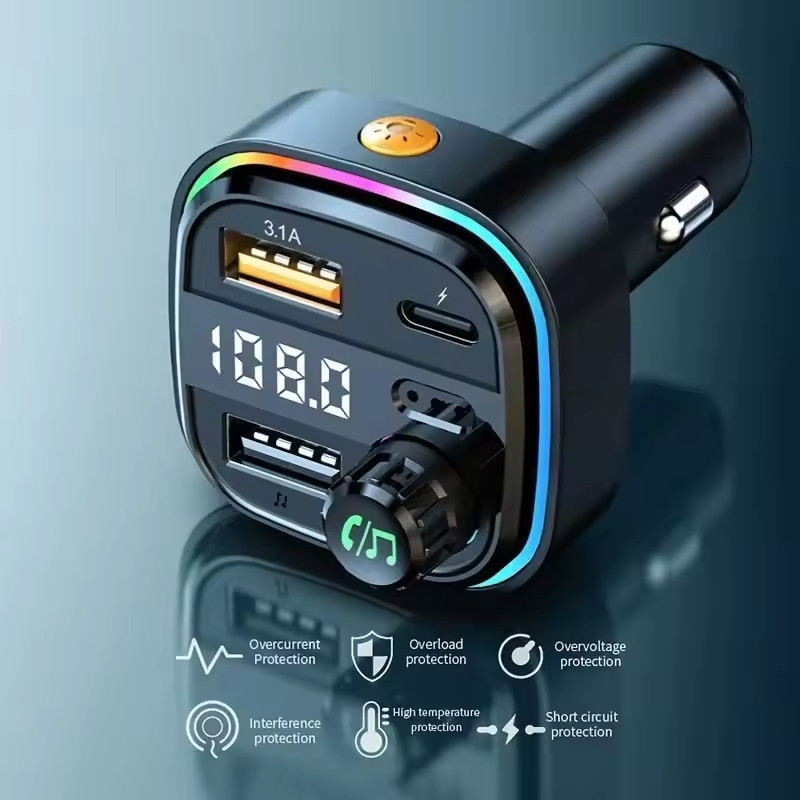 Bluetooth 5.0 Car Wireless FM Transmitter Adapter USB PD Charger AUX Hands-Free
