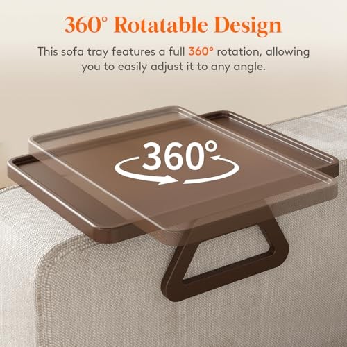 Plastic Rotating Couch Armrest Table, Adjustable Sofa Arm Clip Holder Brown