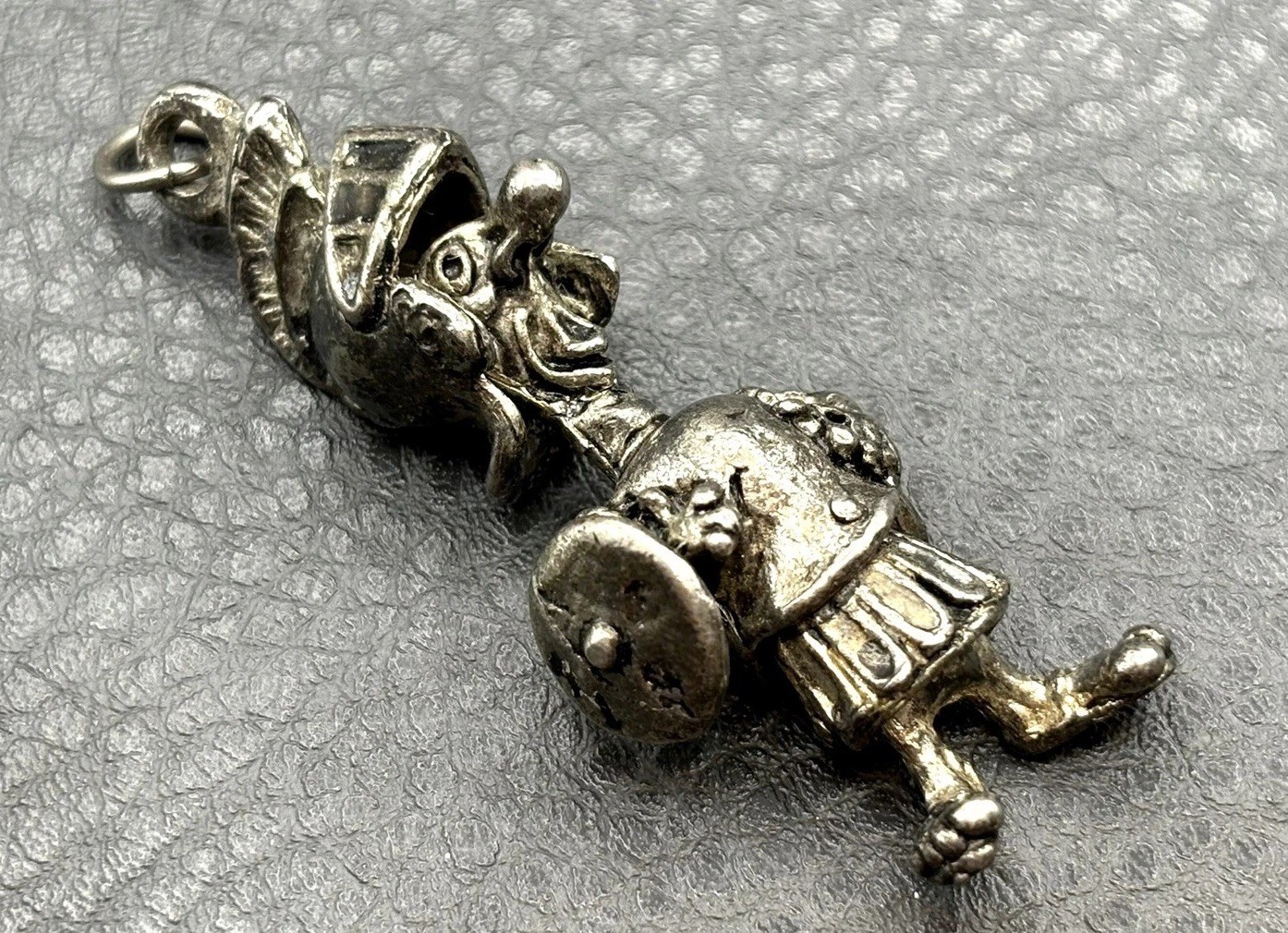 Vintage Silver Tone Articulated Moveable Roman Soldier Clown Charm Pendant