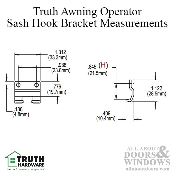 Sash Hook Bracket, Awning Operator Truth # 40543
