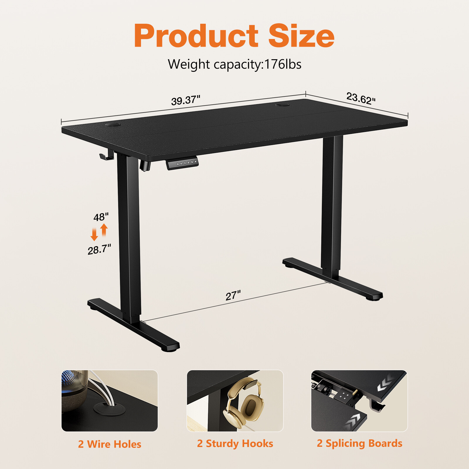 Electric Sit Stand Up Desk: Adj. Height Standing Desk of 40/48/55/63 Inches
