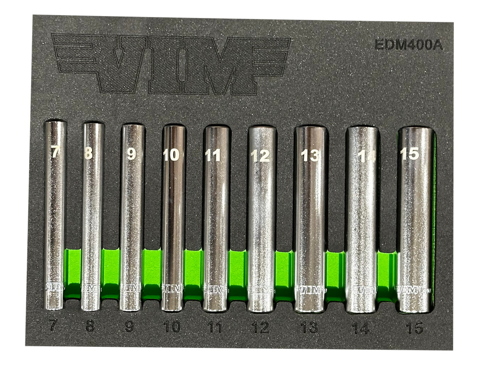 VIM TOOLS EDM400A 9 Piece 1/4" Drive MM 6 Point Metric Extra Deep Sockets