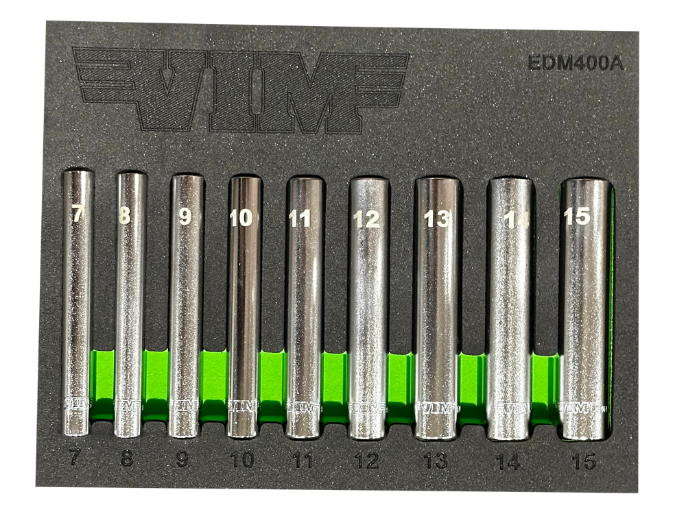 VIM TOOLS EDM400A 9 Piece 1/4" Drive MM Extra Deep Sockets