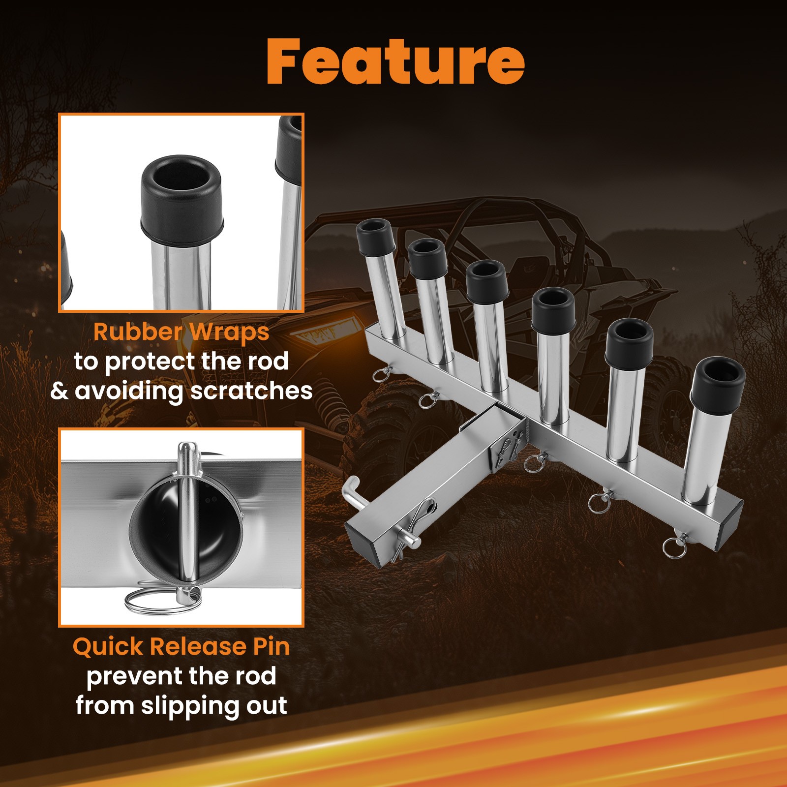 Truck Hitch Car Fishing Rod Holder For 2" Hitch Receiver Mount 6 Tube Stainless