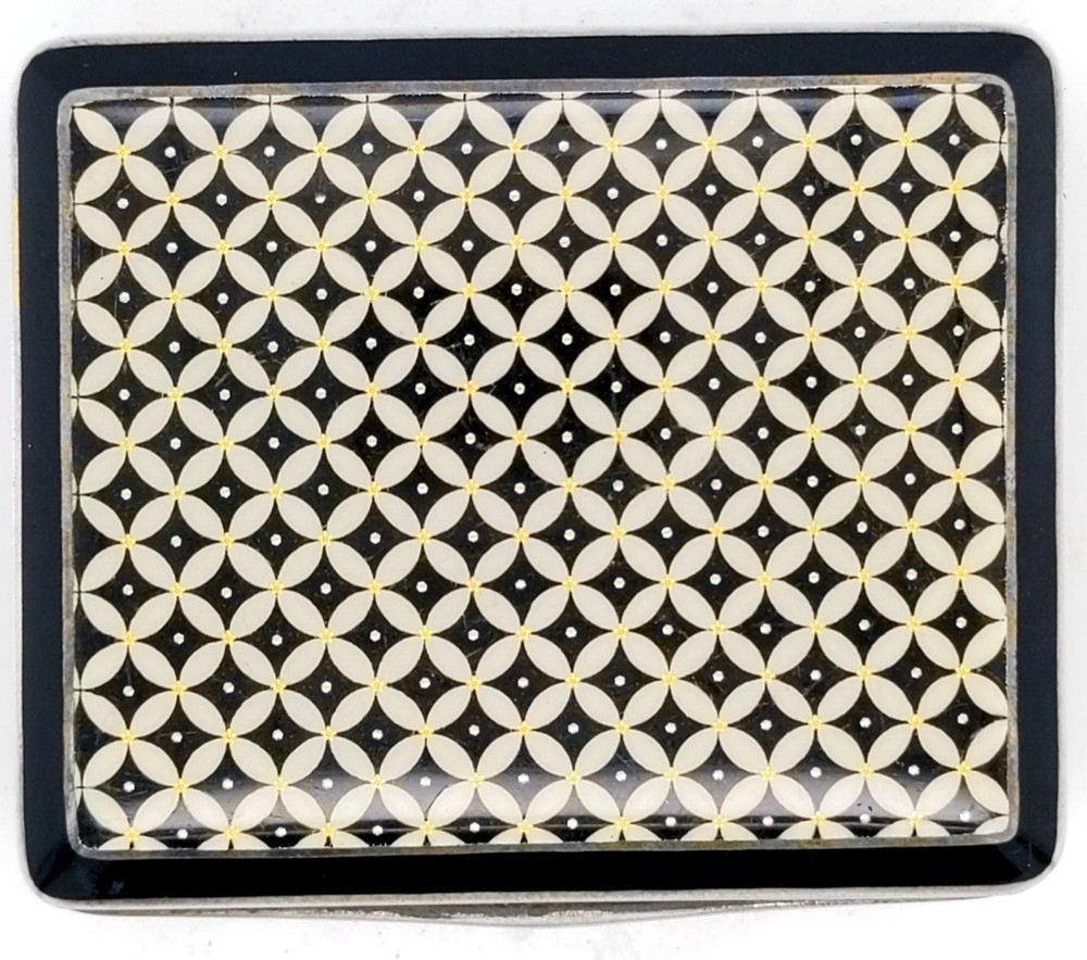 Unusual Silver Square Enamel Box with Geometric Pattern