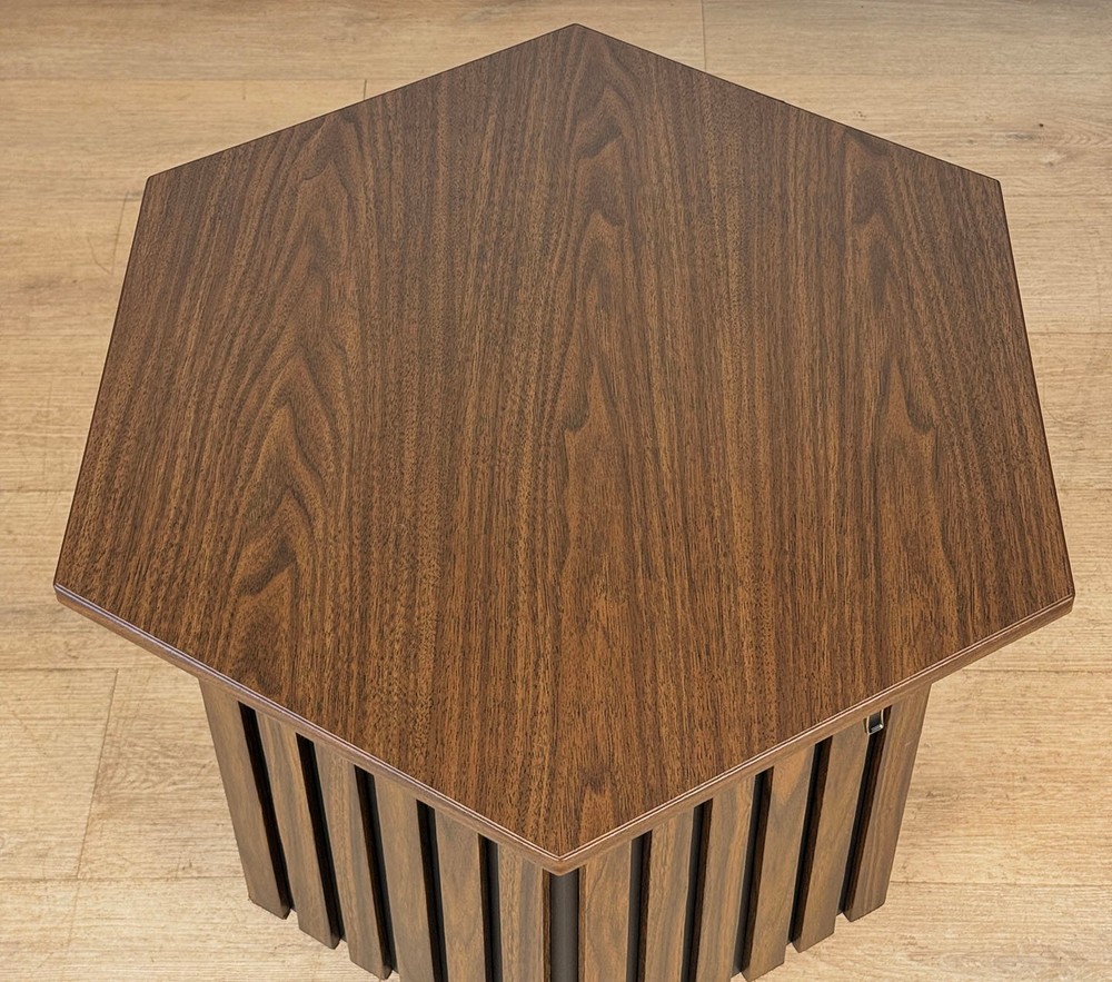 Mid-Century Hexagonal Walnut & Black Laminated Cocktail Table