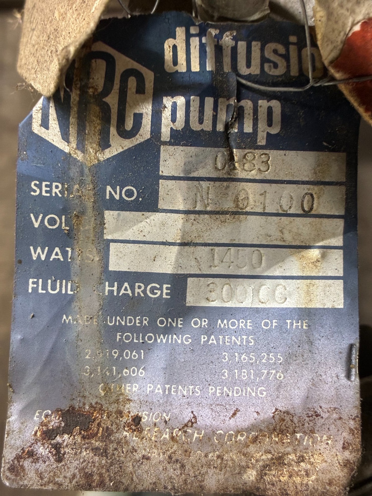 NRC DIFFUSION PUMP 0183 SERIAL NO. N0100
