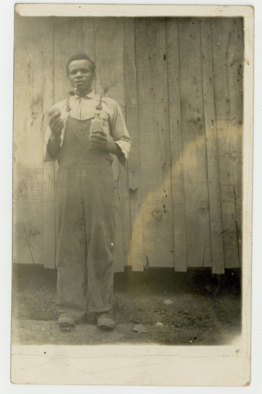 African American Man 1900 Smoking Pipe, Bottle, Outhouse RPPC Black Rural Poor