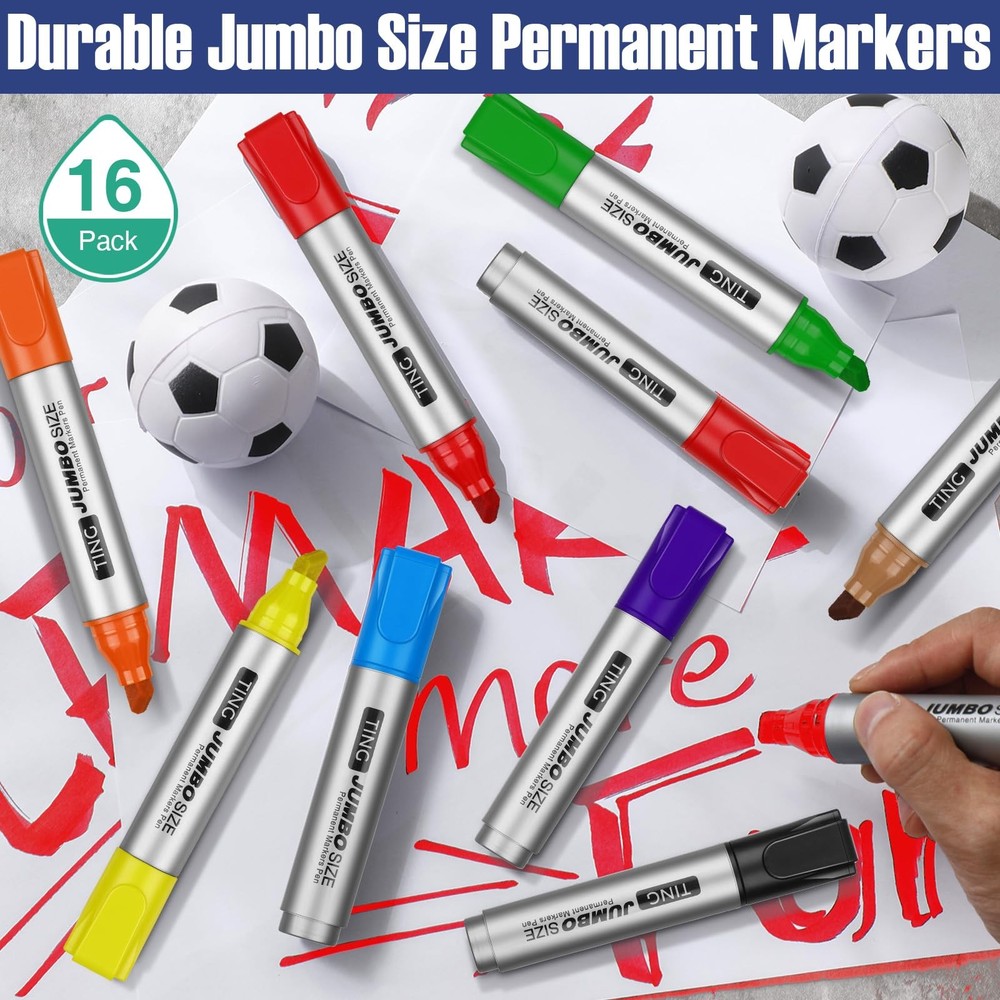 16 Pcs Jumbo Size Permanent Markers Bulk Large Chisel Tip Permanent Markers T...