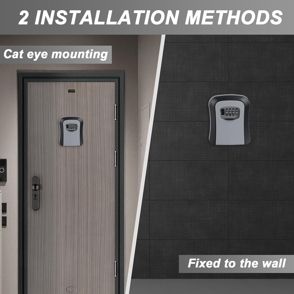 Key Lock Box for Outside, Wall Mounted, Waterproof Resettable Code Safe Security