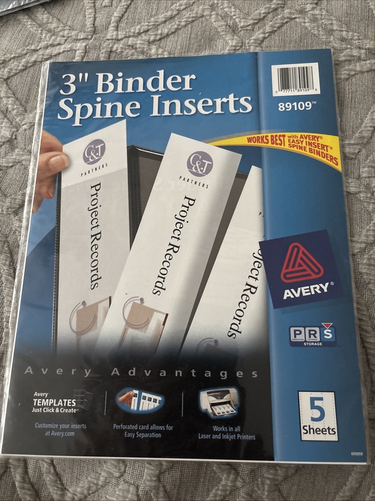 Avery 3" Binder Spine Inserts - 5 Sheets Of 3 In Pack (15 Inserts) 89109 Open