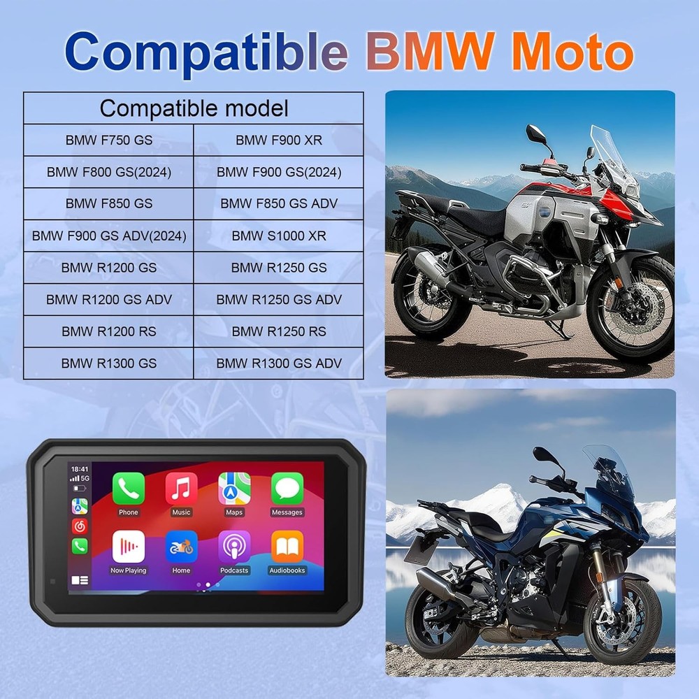 6" BMW Motorcycle CarPlay Android Auto IP67 Waterproof GPS Navigation Bluetooth