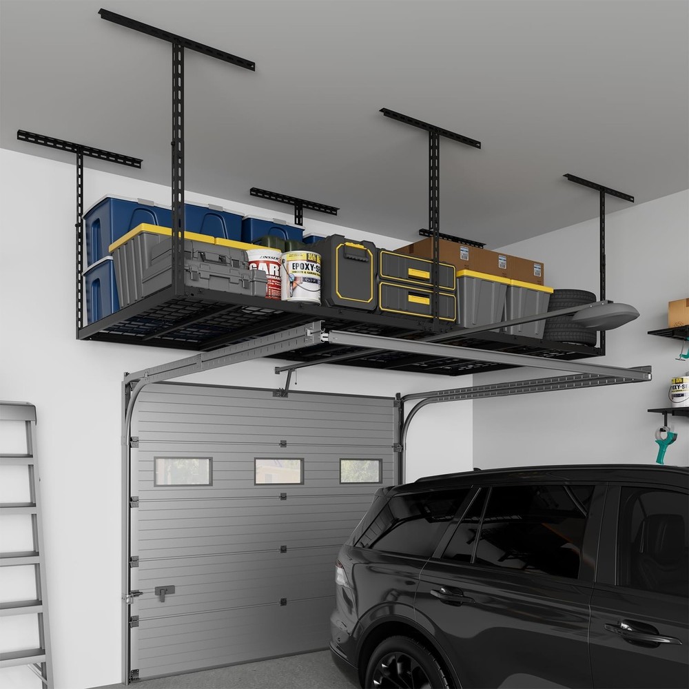 4X8FT Overhead Garage Storage Rack, 26"-40" Height Adjustable Garage Ceiling ...