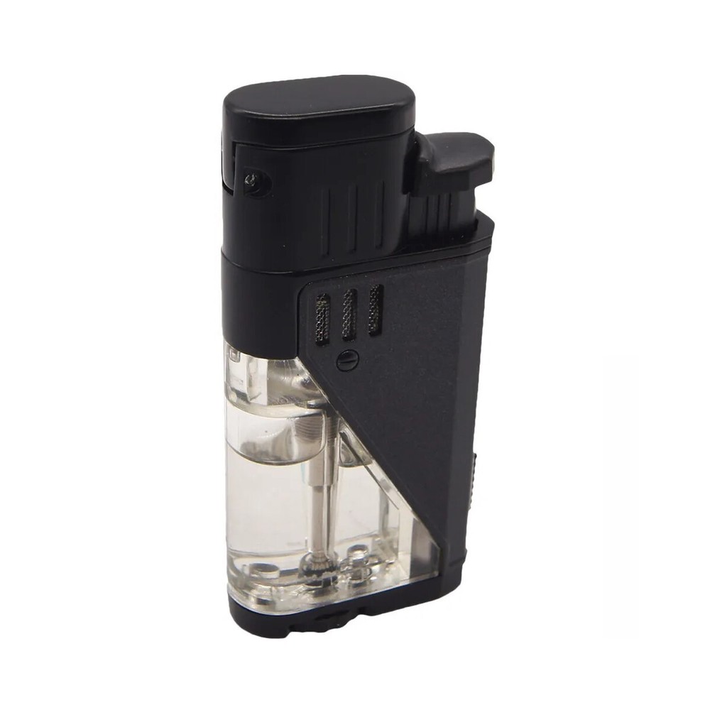 Double Jet Torch Lighter Cigar Windproof Flame Refillable w/Punch Clear Window S
