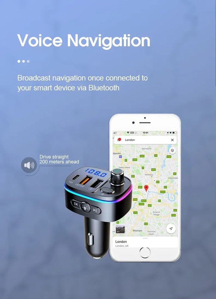 FM Transmitter Wireless Bluetooth Car Kit Radio Adapter USB Type C Charger Call