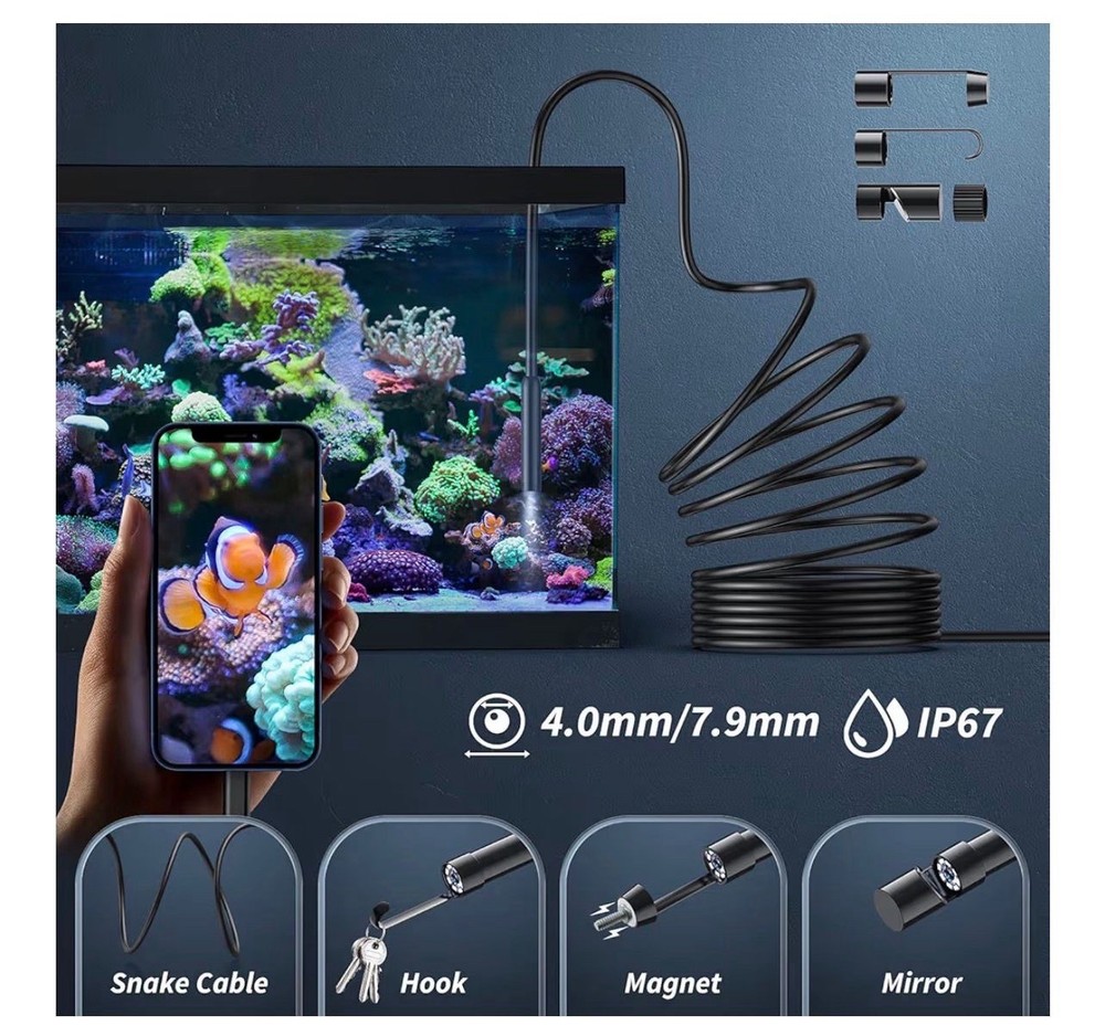 1920P HD Endoscope Camera 16.4ft Borescope Snake Camera LED Light